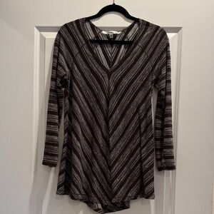 Chocolate Brown and Cream V-neck Striped Tunic Top